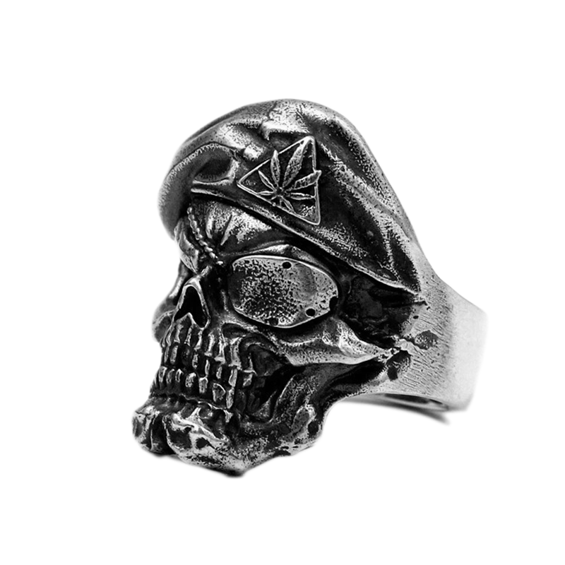 Men's skull ring in vintage punk style, crafted from stainless steel with detailed design.