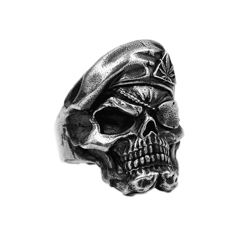 Cool men's skull ring in vintage punk style with detailed design and silver finish.