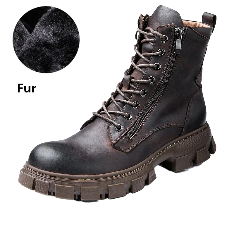 Cool Men's Warm Fur Linning Mid-calf Boots / Genuine Leather Retro Motorcycle Boots - HARD'N'HEAVY