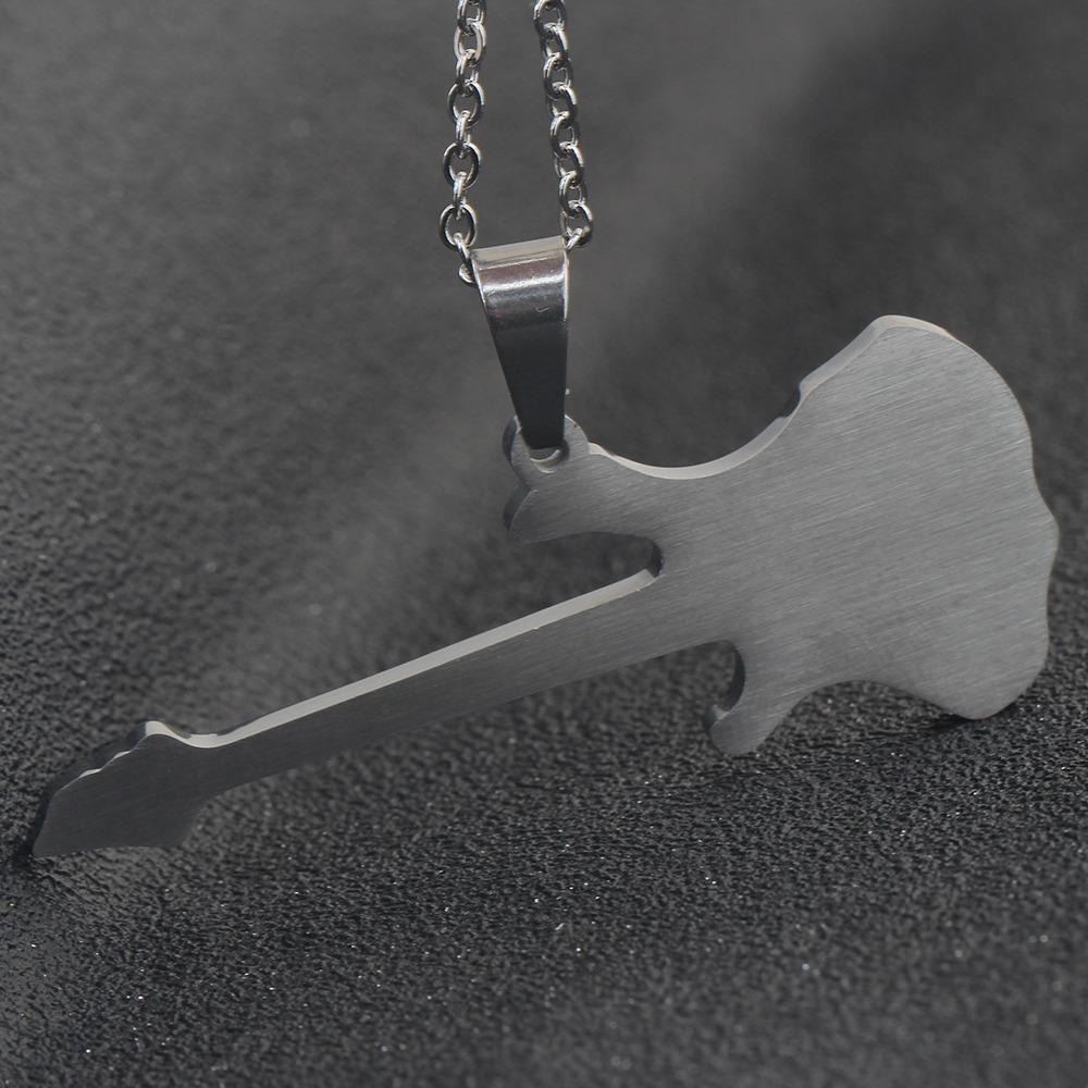 Stylish stainless steel punk guitar necklace pendant, perfect for alternative fashion lovers.