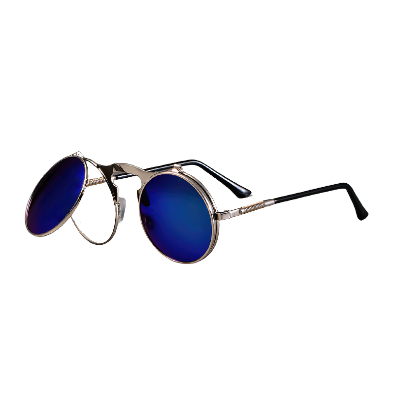 Cool metal round sunglasses for men and women with blue lenses and retro style, perfect for UV protection and fashion.