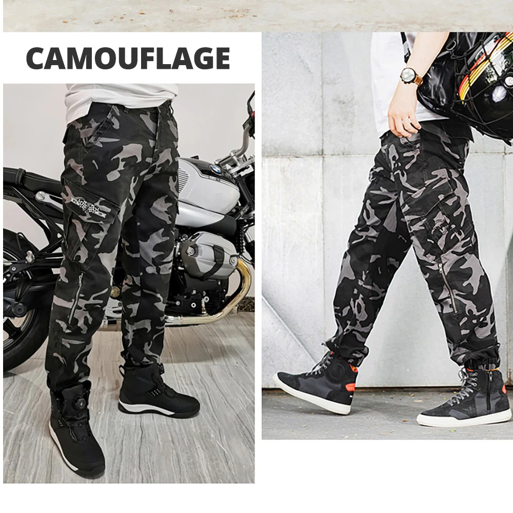 Stylish men's camouflage oversized pants, perfect for motocross and casual outfits, featuring trendy military design.