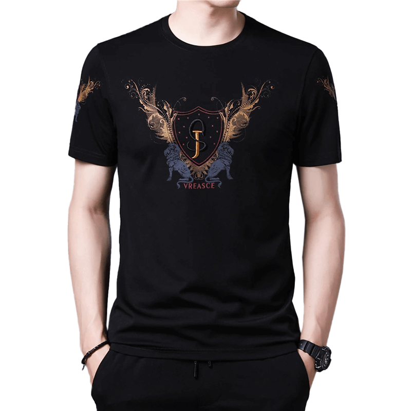 Cool O-Neck Black T-Shirt with Print for Men / Fashion Male Soft Short Sleeves T-shirts