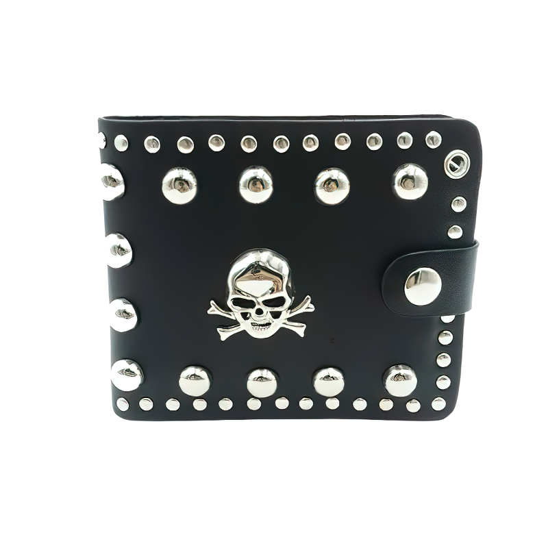Cool Punk Style Single Skull With Rivets Card Holder / Bikers Unisex Wallet With Chain - HARD'N'HEAVY