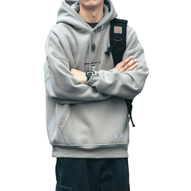 Men's cool thin fleece hoodie in casual streetwear style, perfect for hip hop fashion lovers.