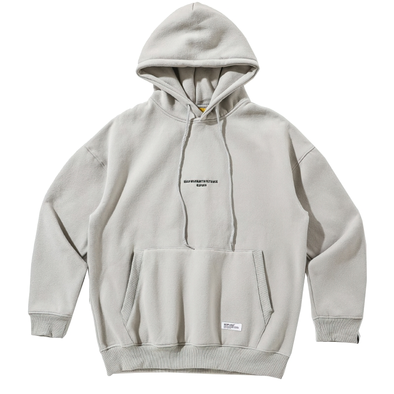 Stylish men's thin fleece hoodie in light gray, featuring an oversized cut for casual streetwear comfort.