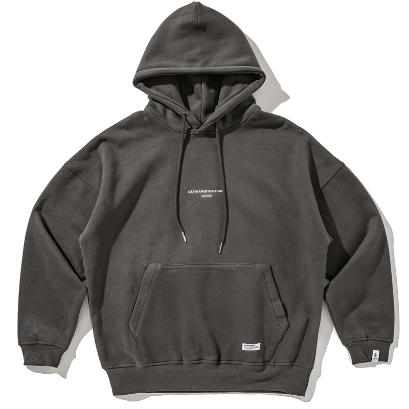 Stylish men's thin fleece hoodie in dark grey, perfect for casual streetwear and trendy hip hop fashion.