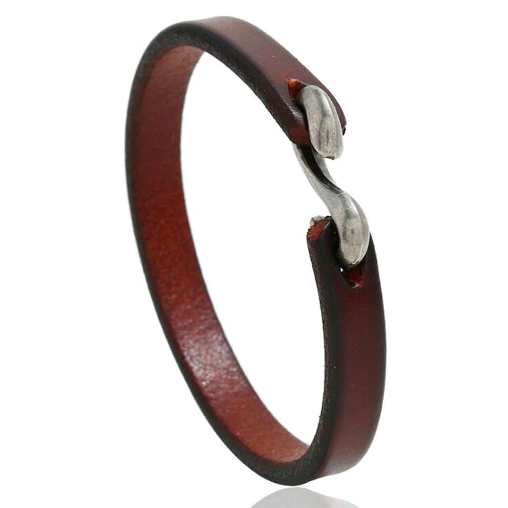 Cool unisex genuine leather narrow bracelet with metal clasp in rock style, perfect casual accessory for any outfit.