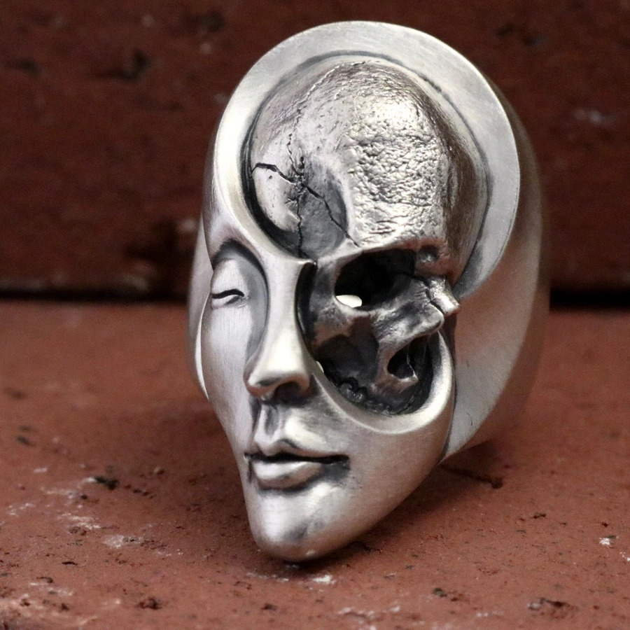 Cool Unisex Ring With Face / Skull Stainless Steel Jewelry / Vintage Rock Style Skeleton Ring - HARD'N'HEAVY