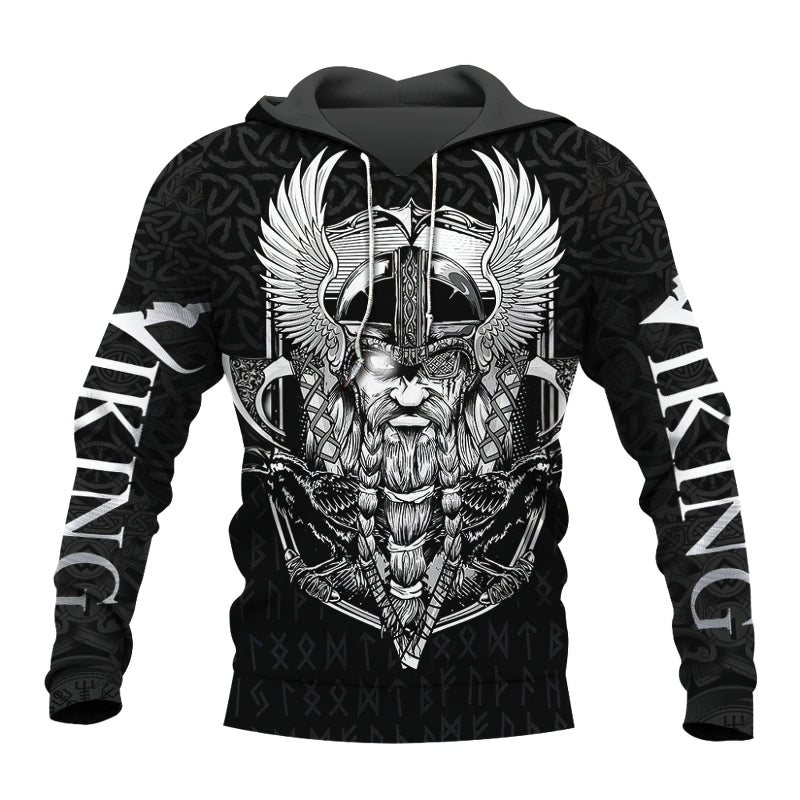 Cool unisex Viking hoodie with 3D print and Celtic designs, perfect for alternative fashion lovers.