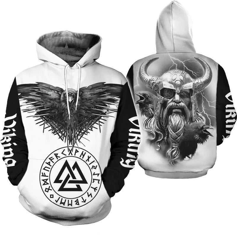 Cool Viking symbol 3D print hoodie featuring intricate designs for men and women, perfect for casual style.