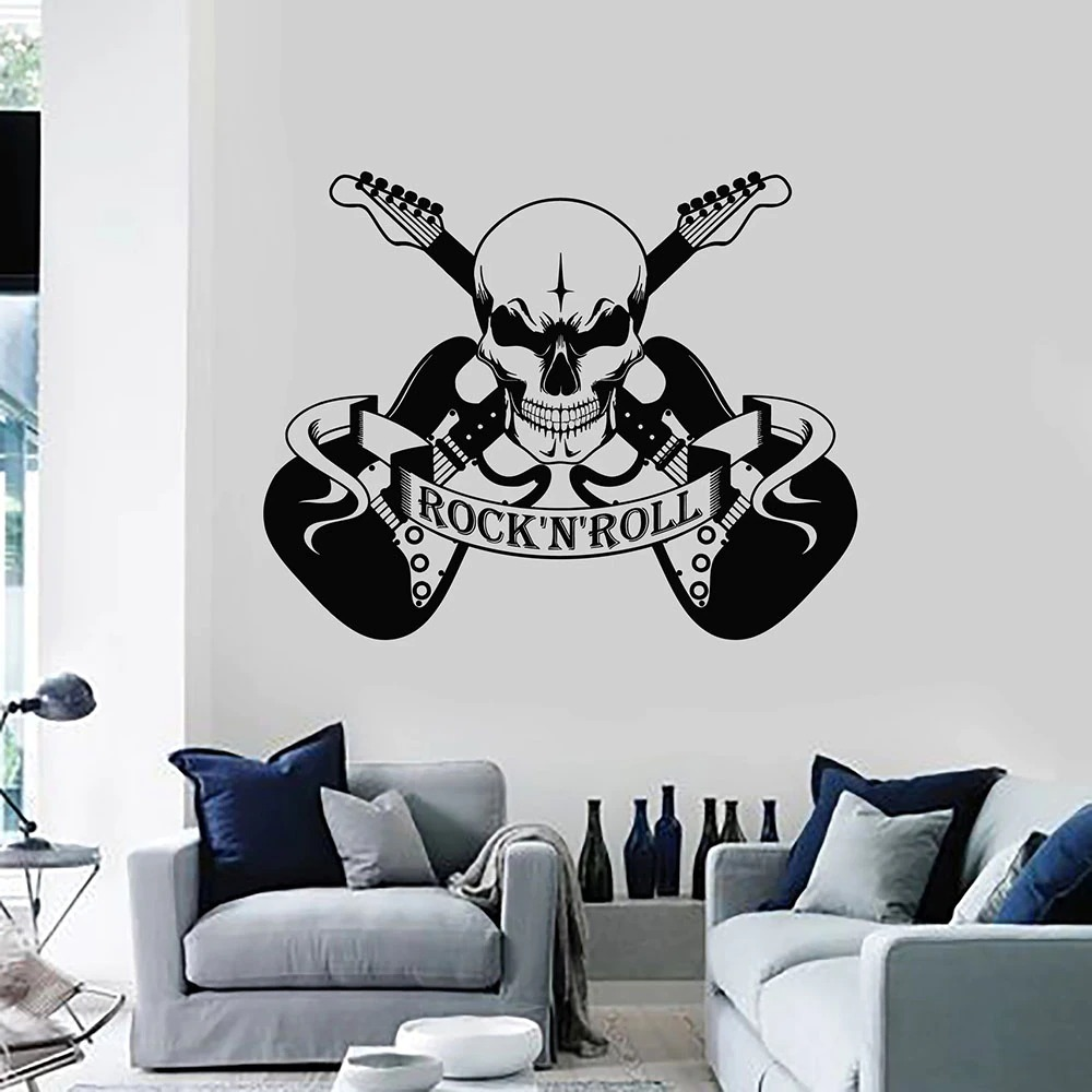 Cool Wall Decal Scary Skull and Music Rock And Roll / Decor Vinyl Stickers for Music Studio - HARD'N'HEAVY