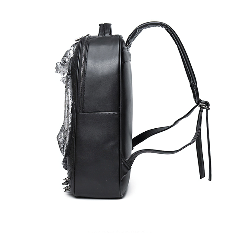 Cool rock style waterproof backpack with bat decoration and sturdy zipper in sleek black design.