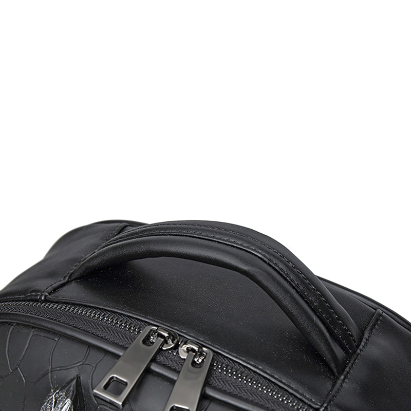 Top view of cool waterproof backpack with solid zipper and bat decoration, perfect for rock style enthusiasts.