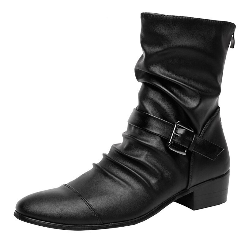 Stylish black women's ankle boots made of PU leather with buckle detail, perfect for casual wear.