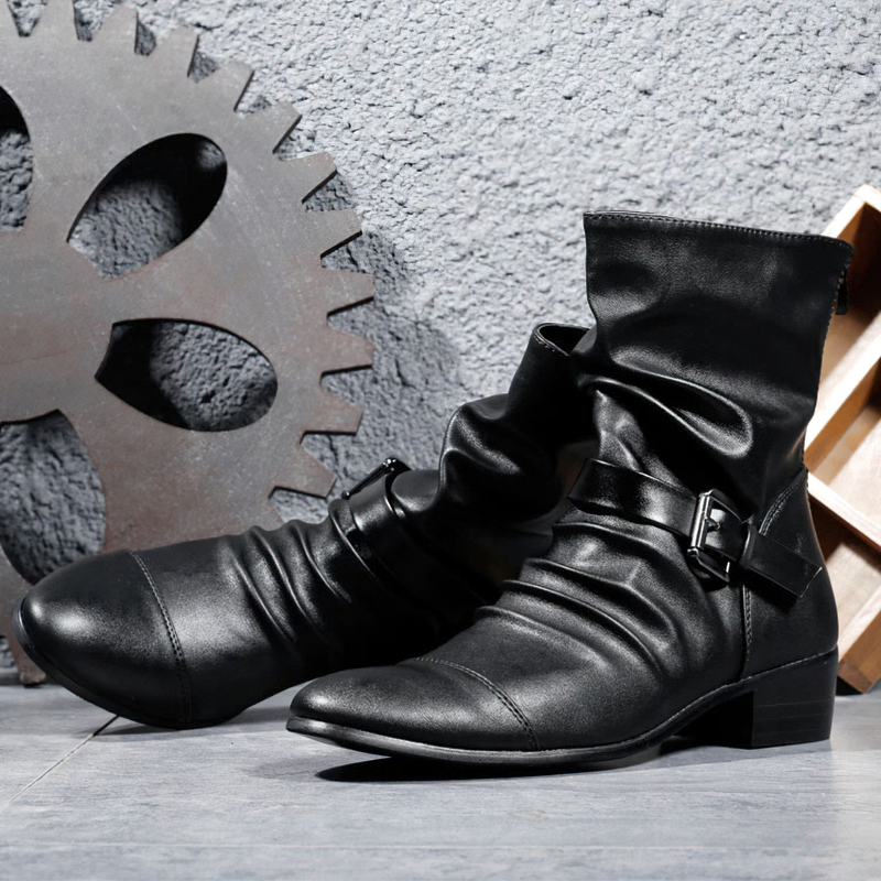 Stylish black women's ankle short boots made of PU leather with belts, perfect casual footwear for ladies.