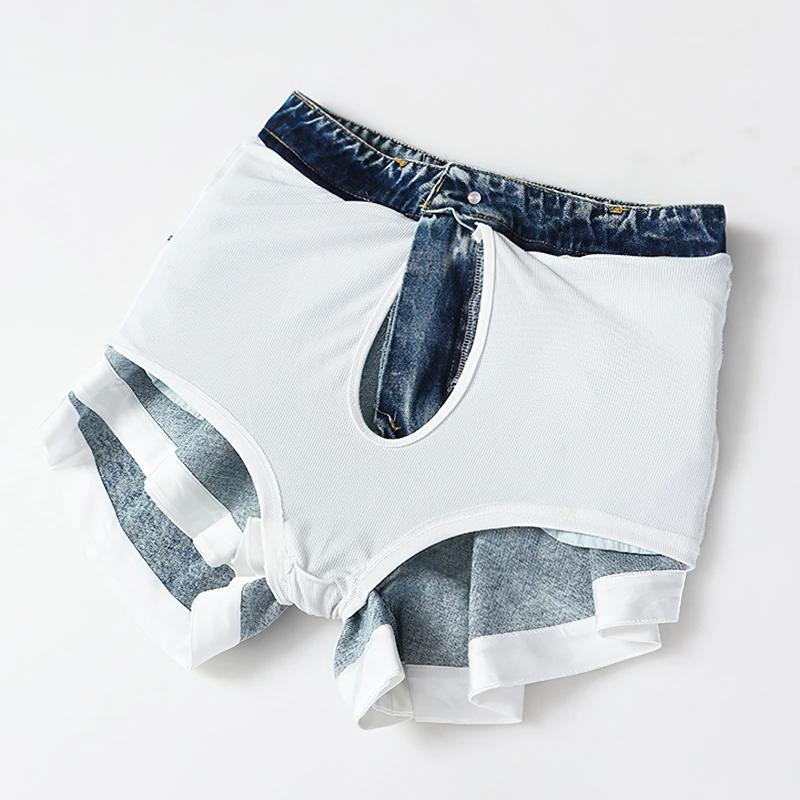 Cool women's denim mini shorts with ruffles, high waist, stylish and comfortable for summer fashion.