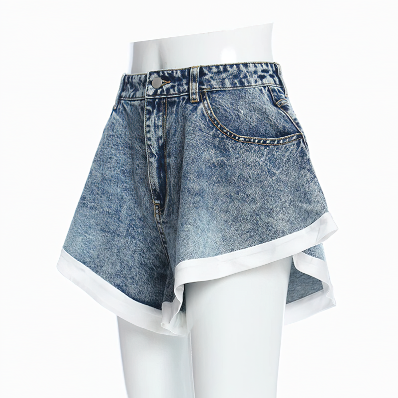 Cool Women's Denim Mini Shorts / Fashion High Waist Ruffle Shorts - HARD'N'HEAVY