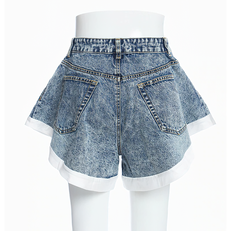 Cool Women's Denim Mini Shorts / Fashion High Waist Ruffle Shorts - HARD'N'HEAVY