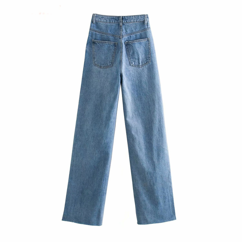 Cool high waist wide leg denim pants with pockets and zipper, perfect for trendy fashion lovers!