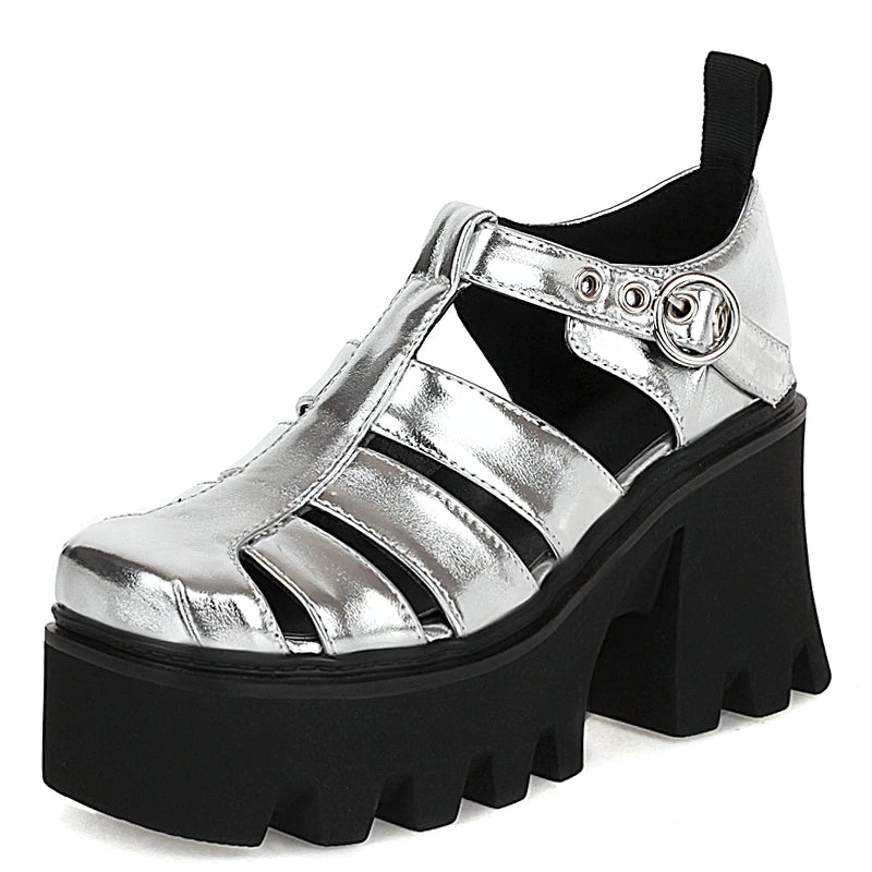 Cool Women's Platform Gladiator Sandals / Vintage High Heel Buckle Shoes - HARD'N'HEAVY