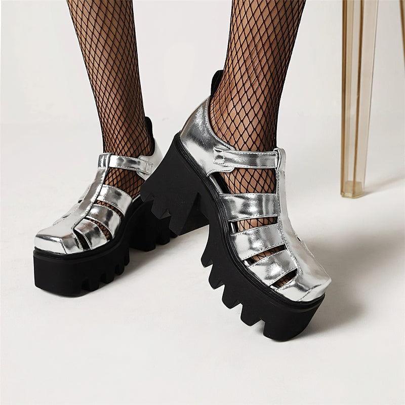 Cool Women's Platform Gladiator Sandals / Vintage High Heel Buckle Shoes - HARD'N'HEAVY
