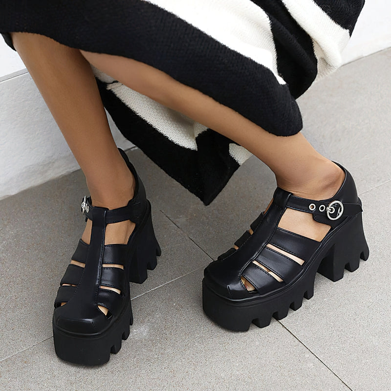Cool Women's Platform Gladiator Sandals High Heel Buckle Shoes