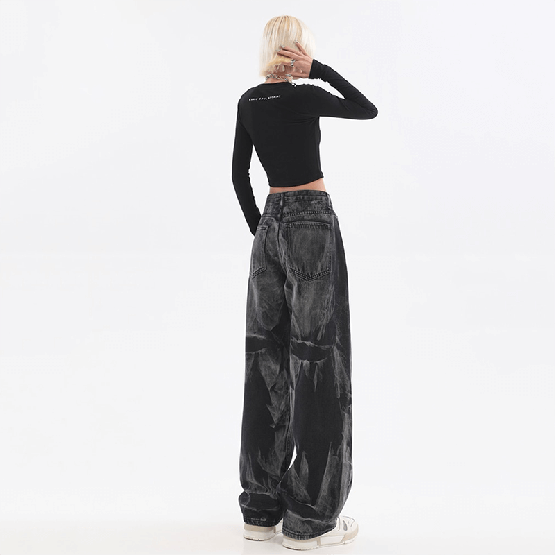 Cool Women's Wide Leg Baggy Jeans with Chain / Fashion Gothic Loose Clothing for Girls - HARD'N'HEAVY