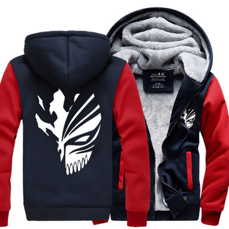 Cool navy and red zip-up hoodie featuring a stylish skeleton graphic, perfect for goth and rock outfits.