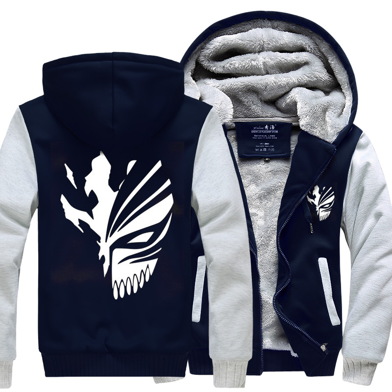 Cool skeleton graphic fleece hoodie for men in navy with soft lining and stylish design.