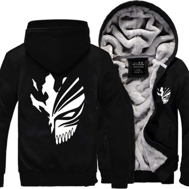Cool black fleece hoodie with skull design, warm interior, perfect for rock and goth style lovers.