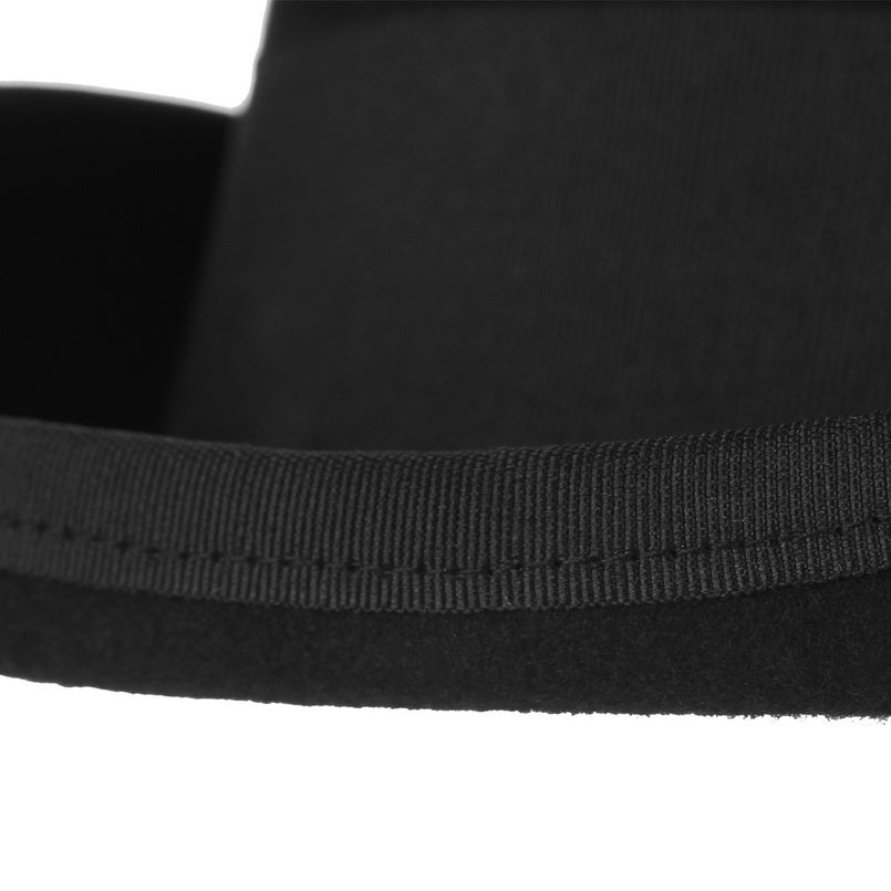 Close-up of the black wool slash cylinder hat, highlighting its stylish brim and comfortable fit for goth alternative fashion.
