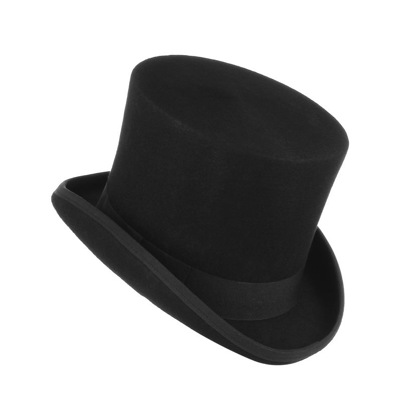 Black cylinder hat for goth alternative fashion, made of wool, perfect for cosplay and cold weather.
