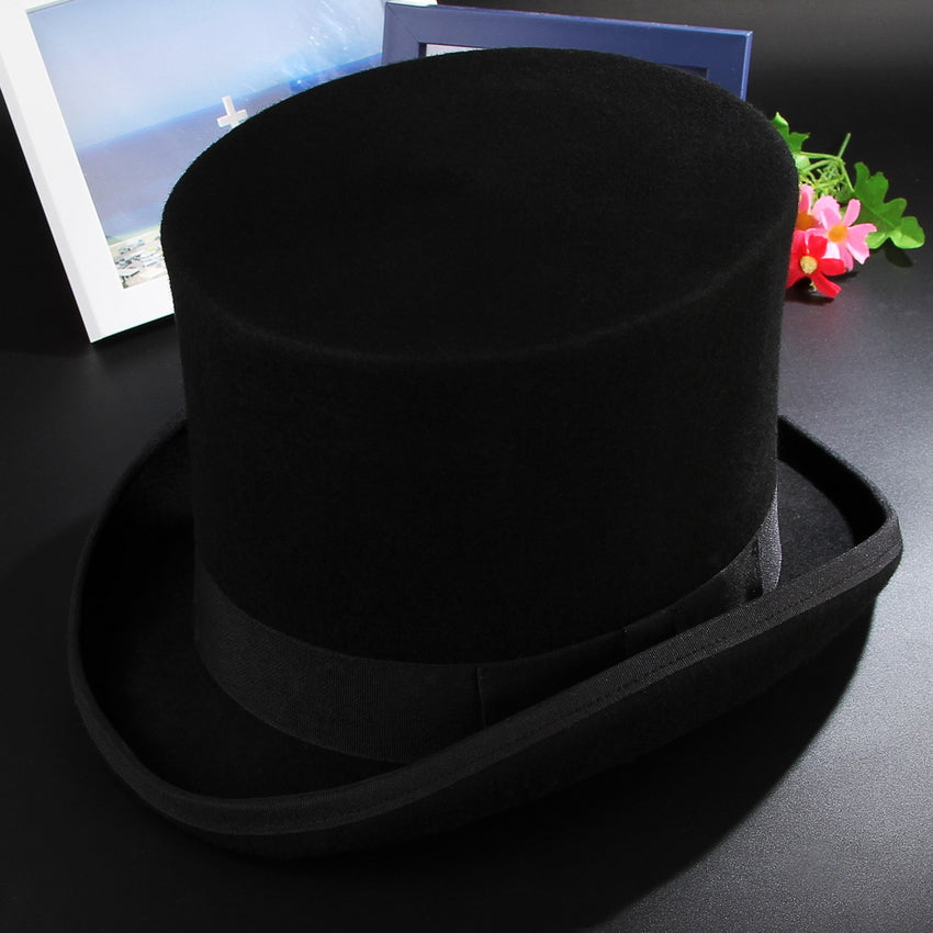 Stylish black Slash Cylinder Hat for men in alternative gothic fashion, perfect for cosplay or daily wear.