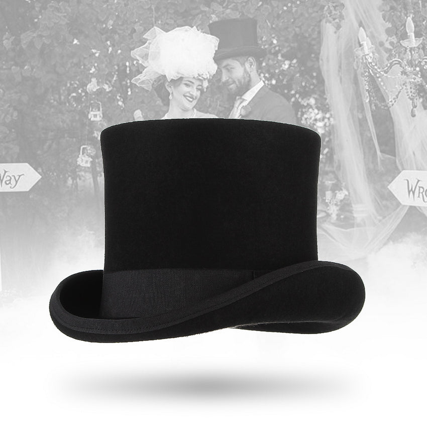 Goth alternative fashion black cylinder hat, perfect for cosplay or daily wear, made of cozy wool.