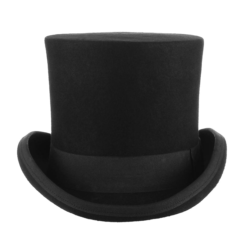 Black slash cylinder hat for men, made of wool, perfect for goth alternative fashion and cosplay.
