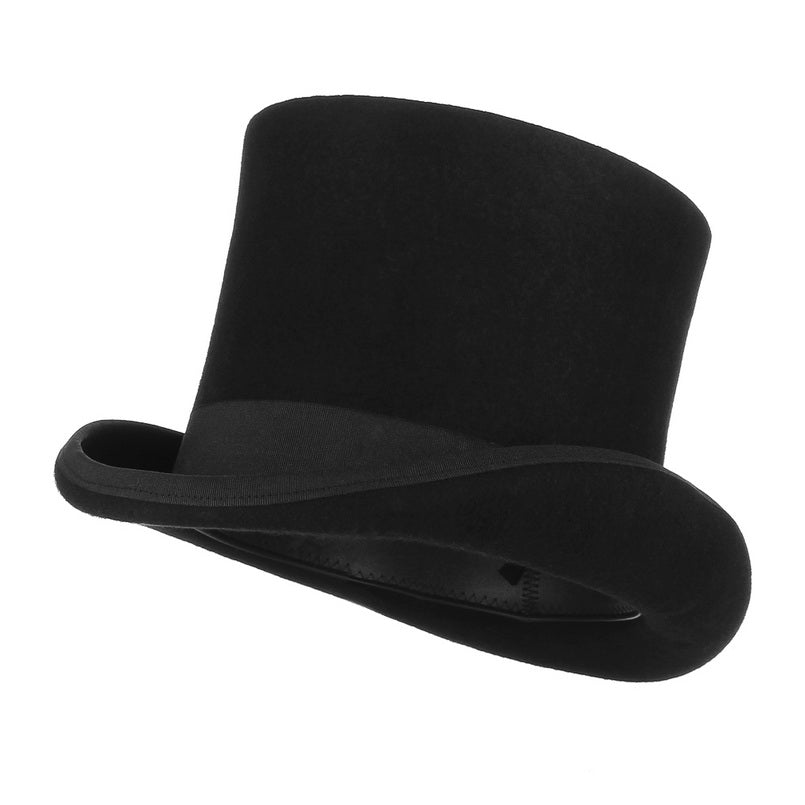 Stylish black cosplay cylinder hat in wool, perfect for goth alternative fashion and cold weather wear.