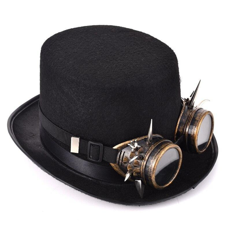 Steampunk cosplay cylinder hat with goggles, edgy design and comfort, perfect for unique fashion statements.