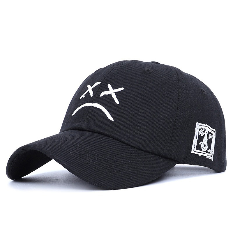 Cotton baseball cap for men and women featuring a crying face print, perfect for casual style and hot days.