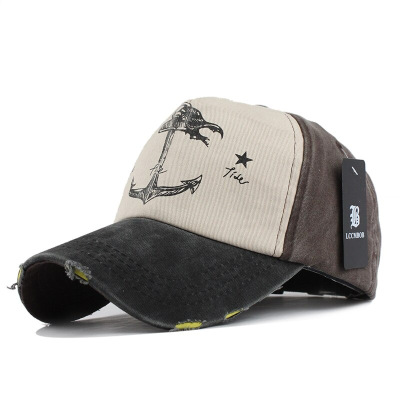 Unisex cotton baseball cap featuring a ship anchor print in casual style, perfect fashion accessory for any outfit.