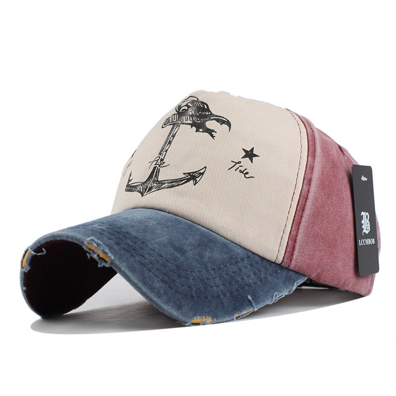 Cotton Baseball Caps With 5 Panels / Fashion Snapback Hats with Ship Anchor Print - HARD'N'HEAVY