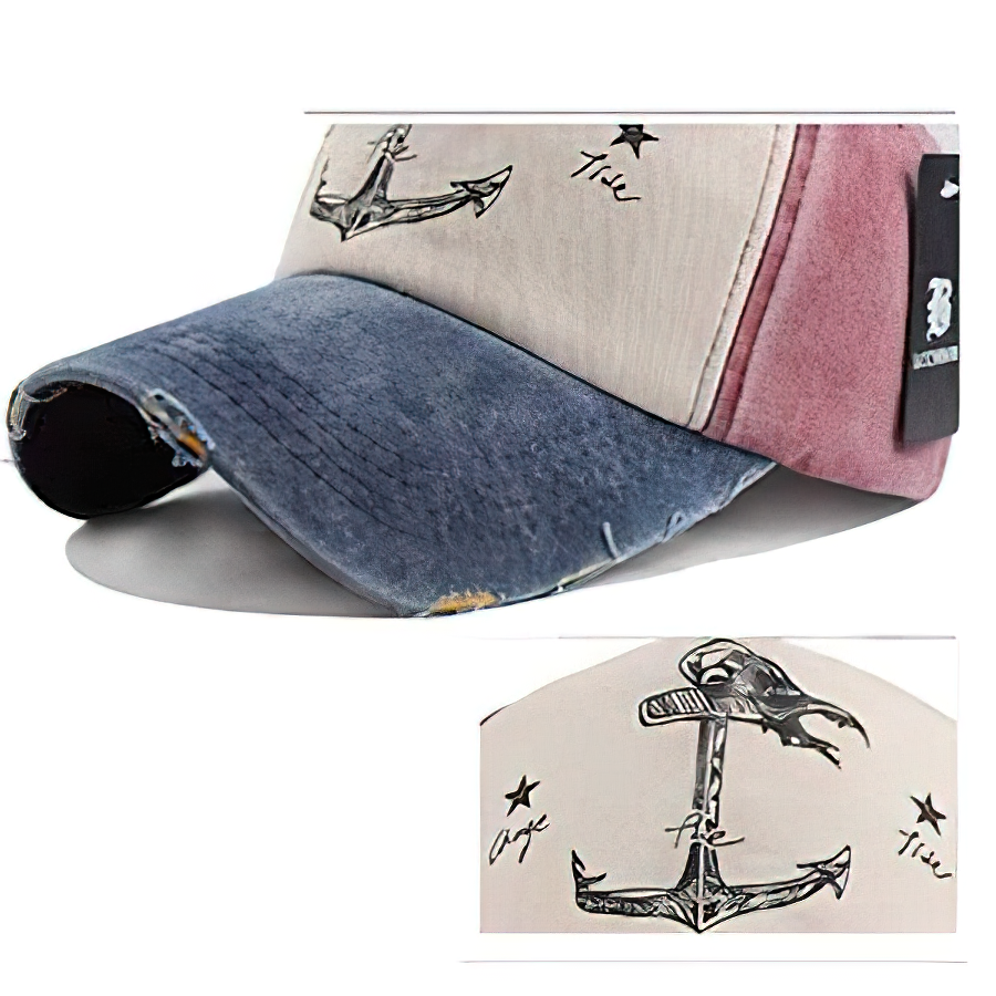 Unisex cotton baseball cap featuring a stylish ship anchor print and a trendy 5-panel design in multiple colors.