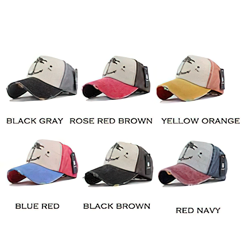 Colorful unisex cotton baseball caps with ship anchor print, available in various shades including black gray and rose red.