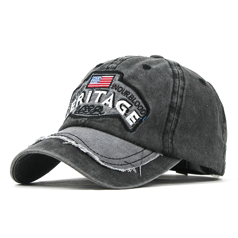 Cotton Cap With USA Flag Embroidery / Unisex Baseball Sun Hat / Adjustable Snapback - HARD'N'HEAVY