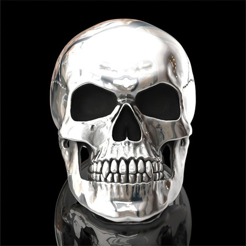 Shiny silver skull ring for men and women, perfect for rock and goth fashion styles.