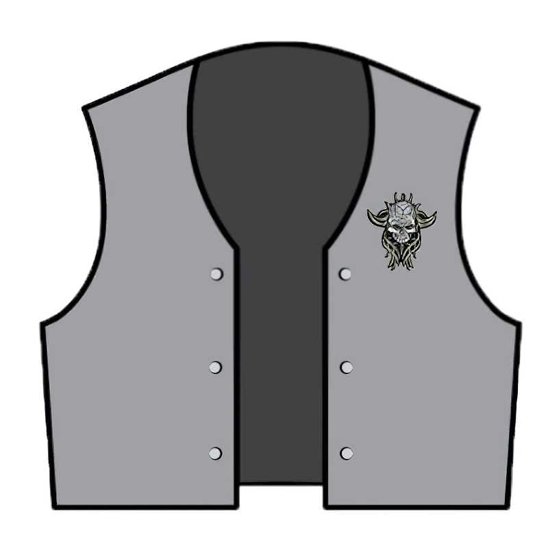 Gray vest featuring a cracked skull patch, perfect for a stylish unisex rock look.