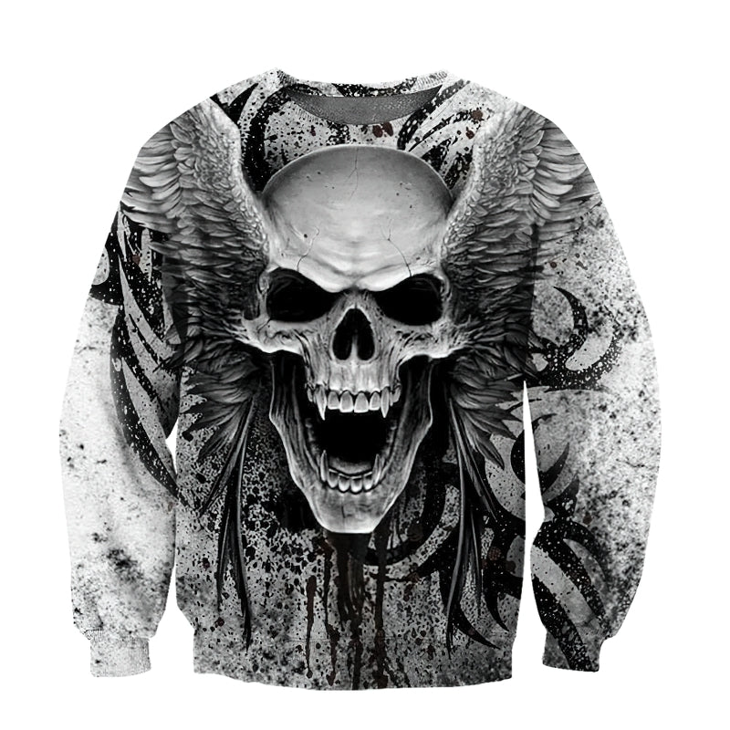 Crazy Skull With Angel Wings / Casual Men's Sweatshirt - HARD'N'HEAVY