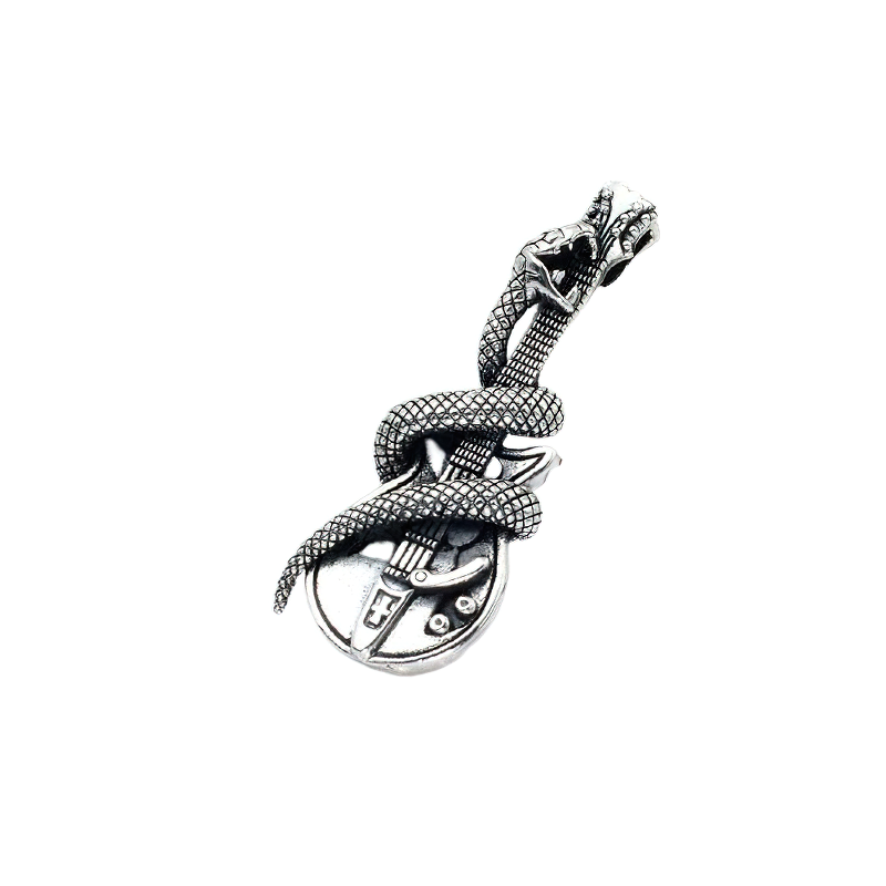 Creative Accessories Of Snake On Guitar-Shaped / Pure Silver Pendant / Unisex Rock Style - HARD'N'HEAVY