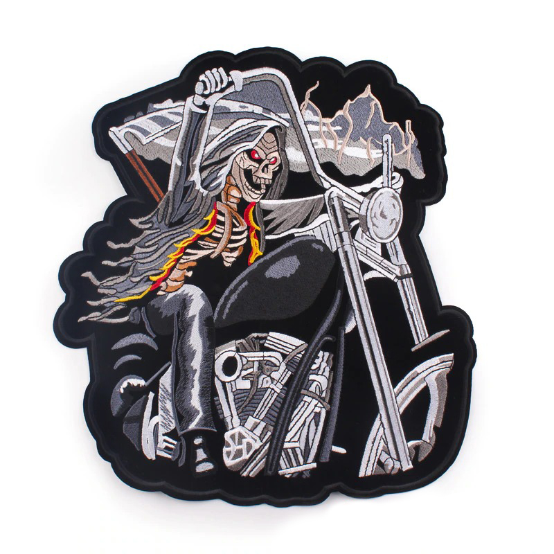 Creepy Skull on a Bike Iron-On Patches For Jackets / Large Embroidered Biker Patches For Clothes - HARD'N'HEAVY