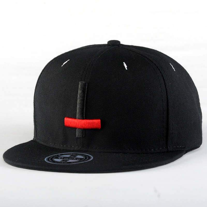 Cross embroidered unisex snapback hat in black, perfect for casual wear and festivals.
